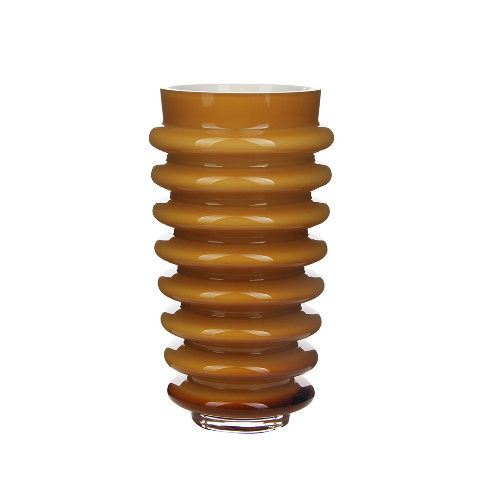 Warm - Hued Amber Rippled Glass Vase