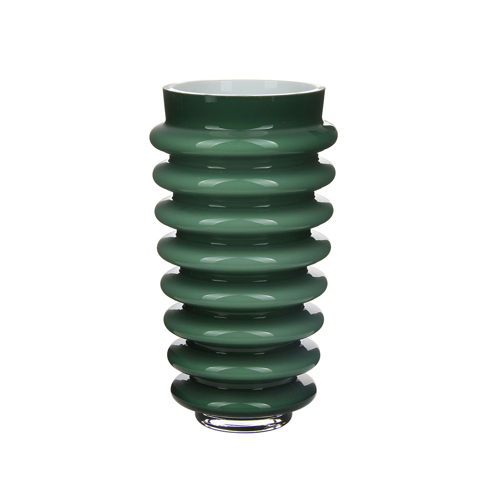 Elegant Forest Green Rippled Glass Vase