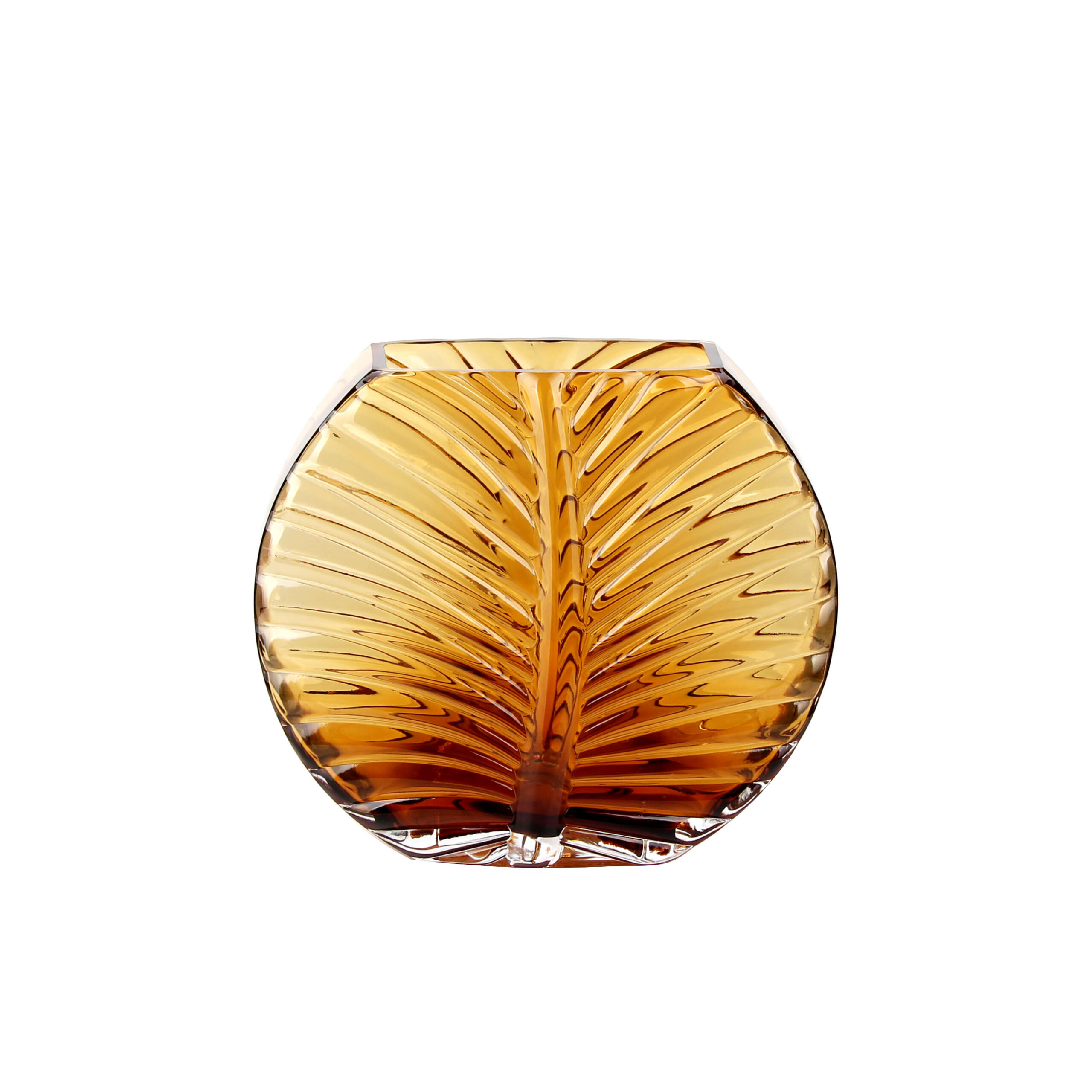 Amber - Toned Leaf - Pattern Glass Vase