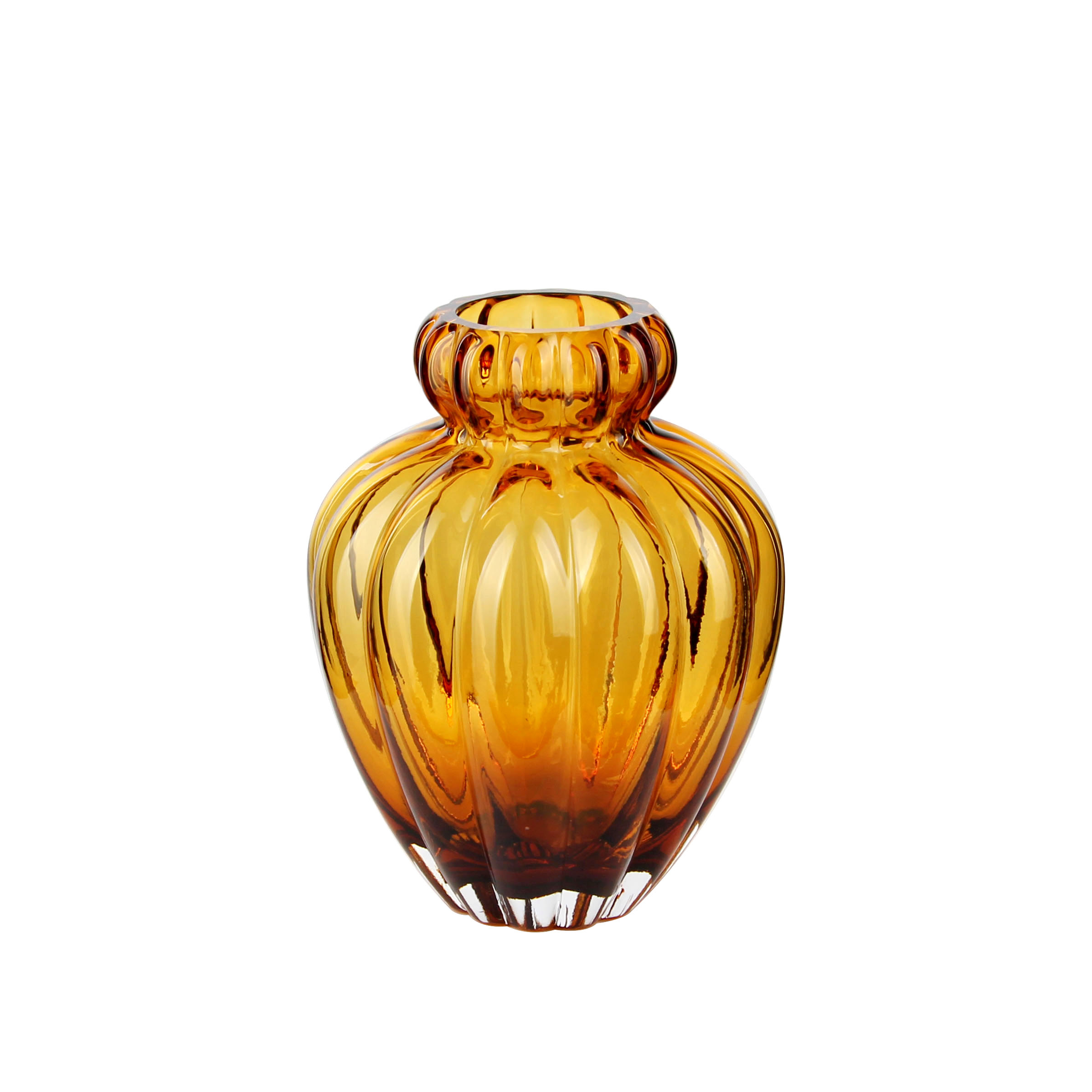 Stunning Amber Ribbed Glass Vase