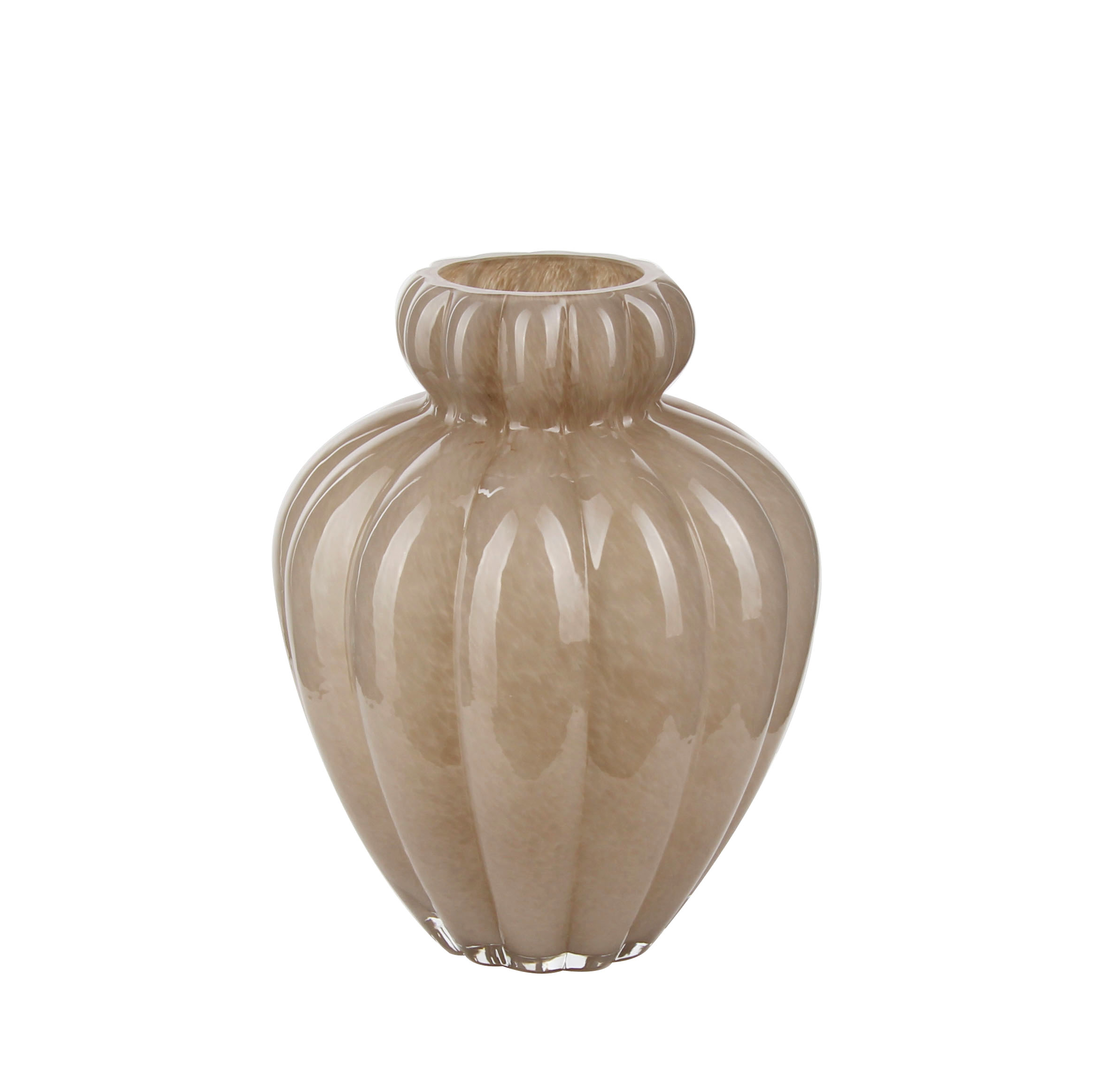 Elegant Beige Ribbed Glass Vase