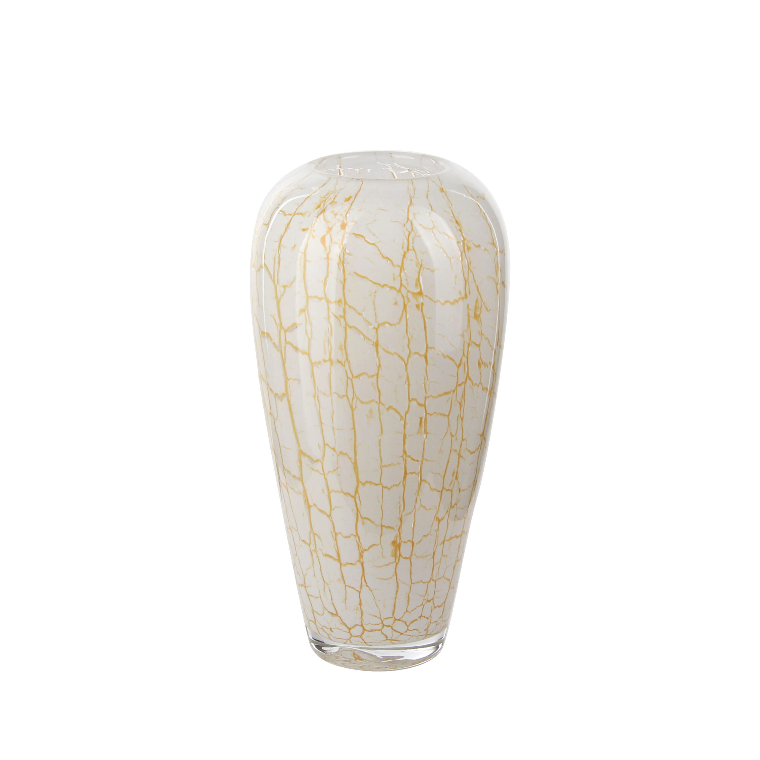 Charming Short White Crackle Glass Vase with Gold Accents