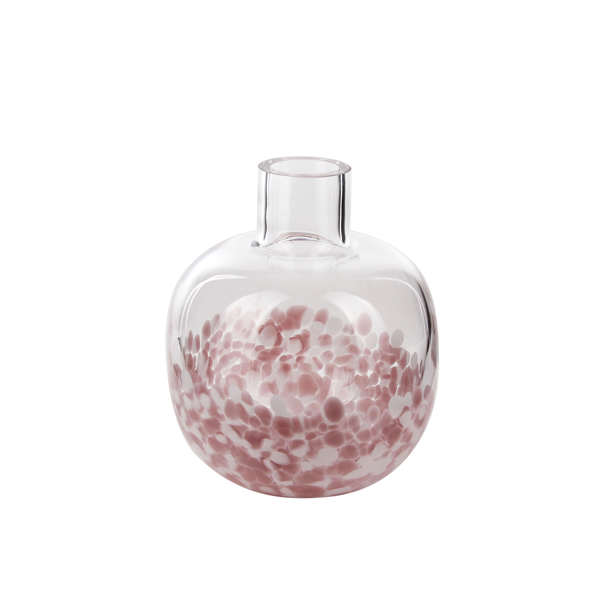 Charming Round Glass Vase with Pink Speckle Design