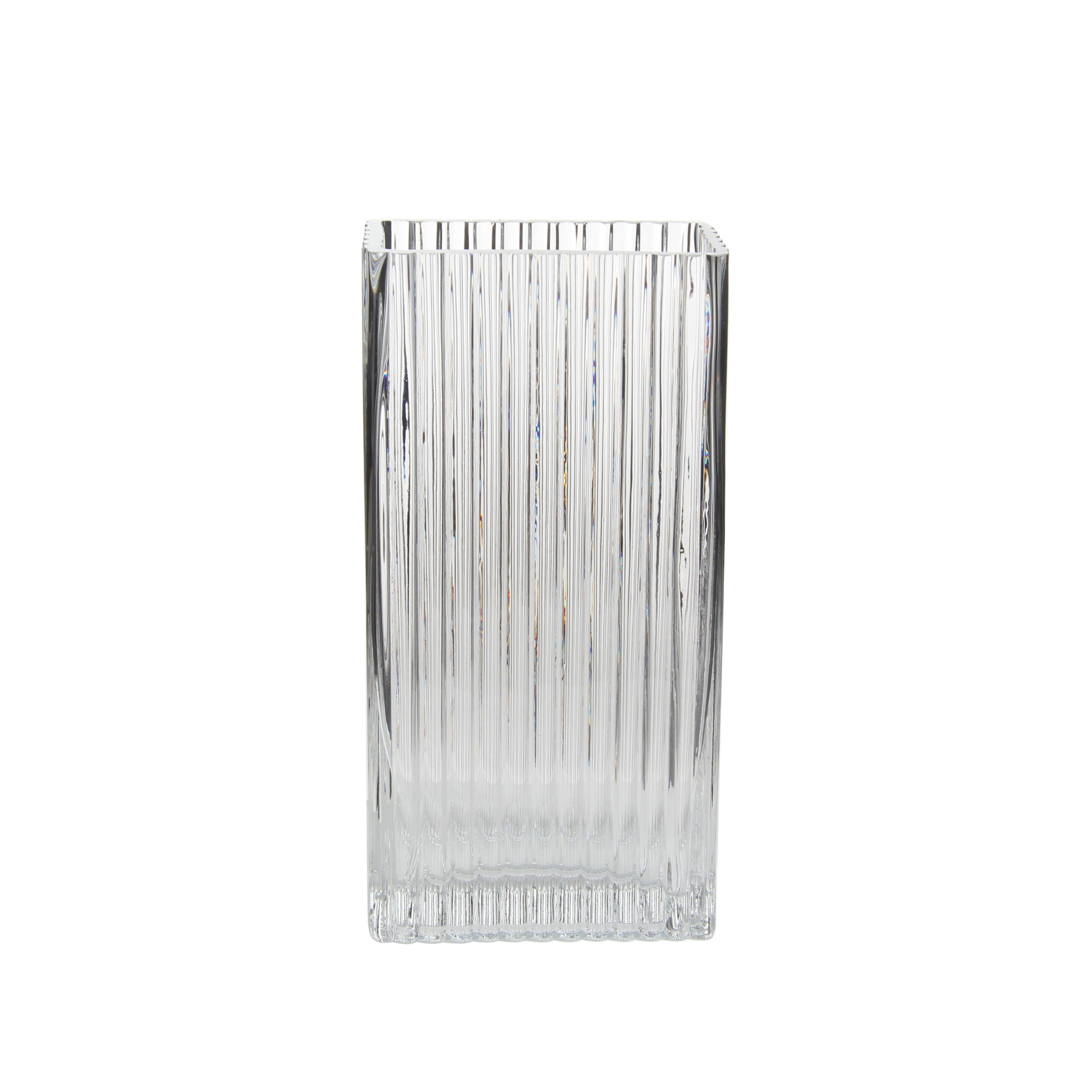 Tall Rectangular Ribbed Clear Glass Vase for Home Styling