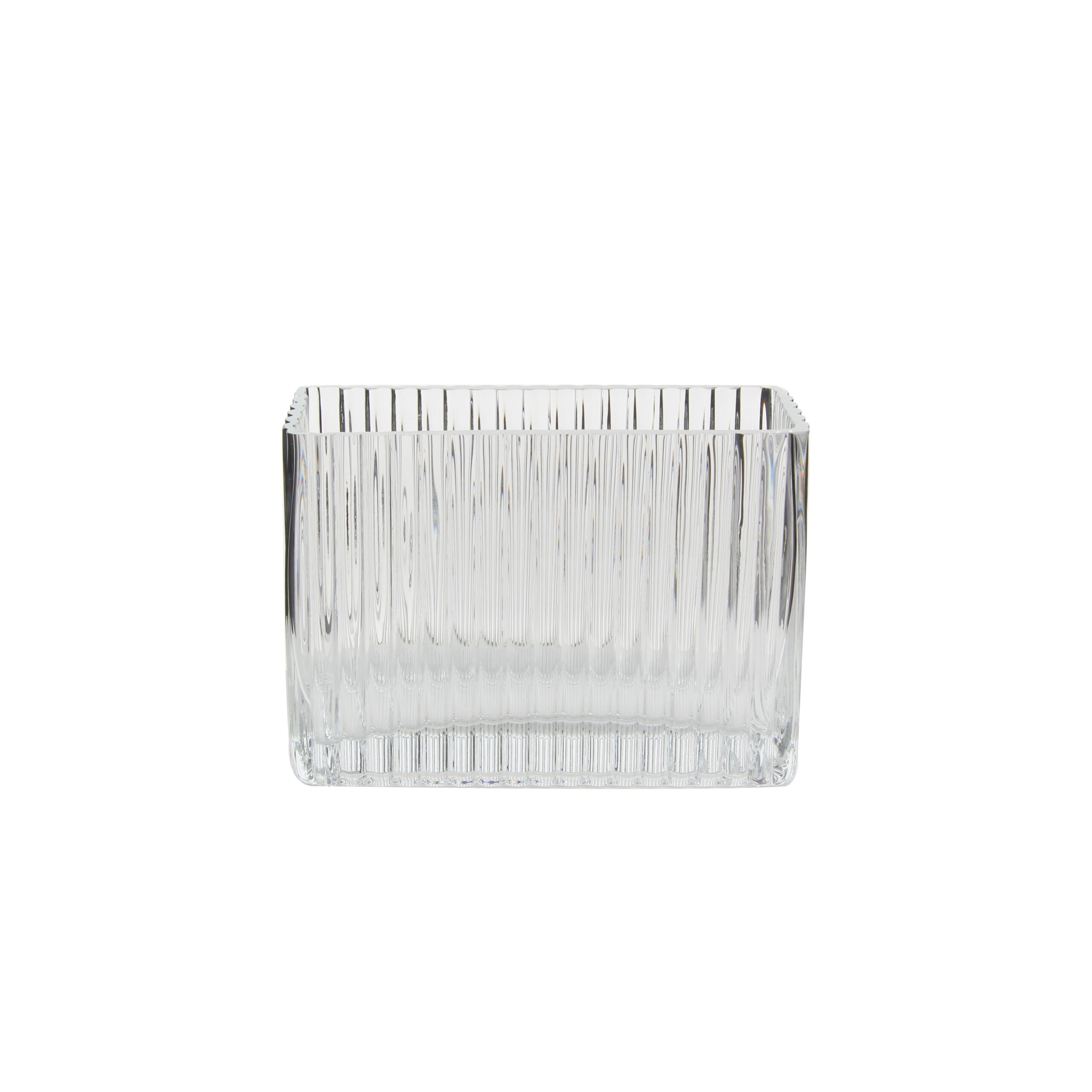 Short Rectangular Ribbed Clear Glass Vase for Home Decor