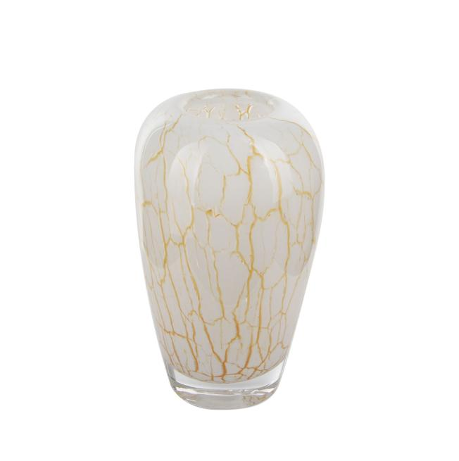 Charming Short White Crackle Glass Vase with Gold Accents