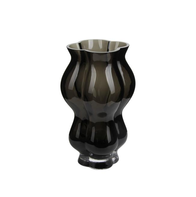 Stylish Smoky - Gray Wavy Glass Vase for Home Decor