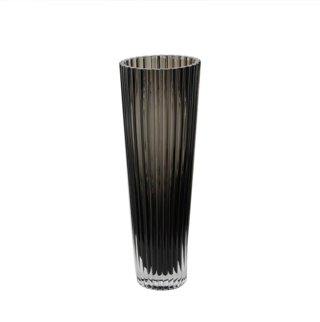 Striking Smoky - Gray Ribbed Glass Vase for Home Styling