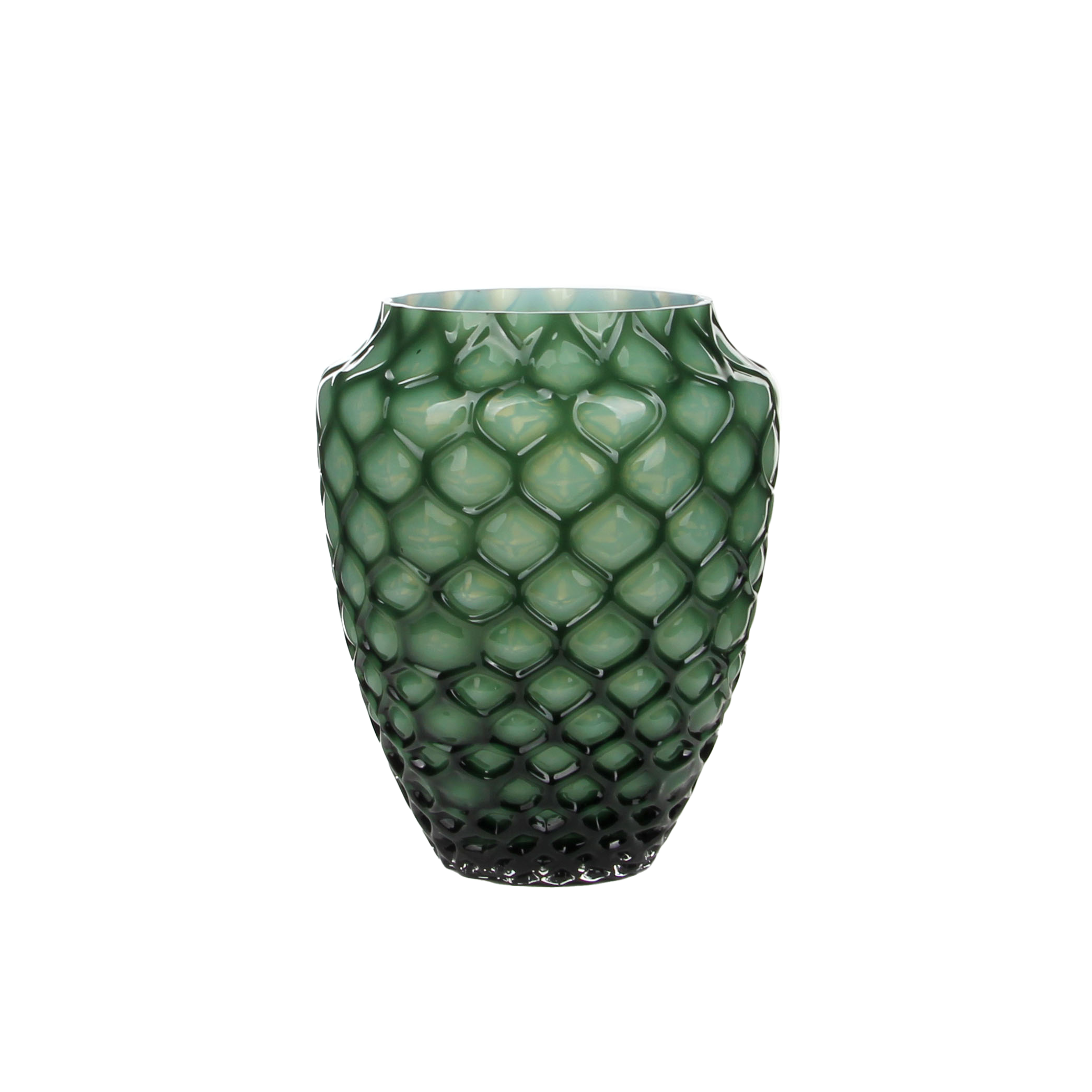 Green shadow scale patterned glass vase
