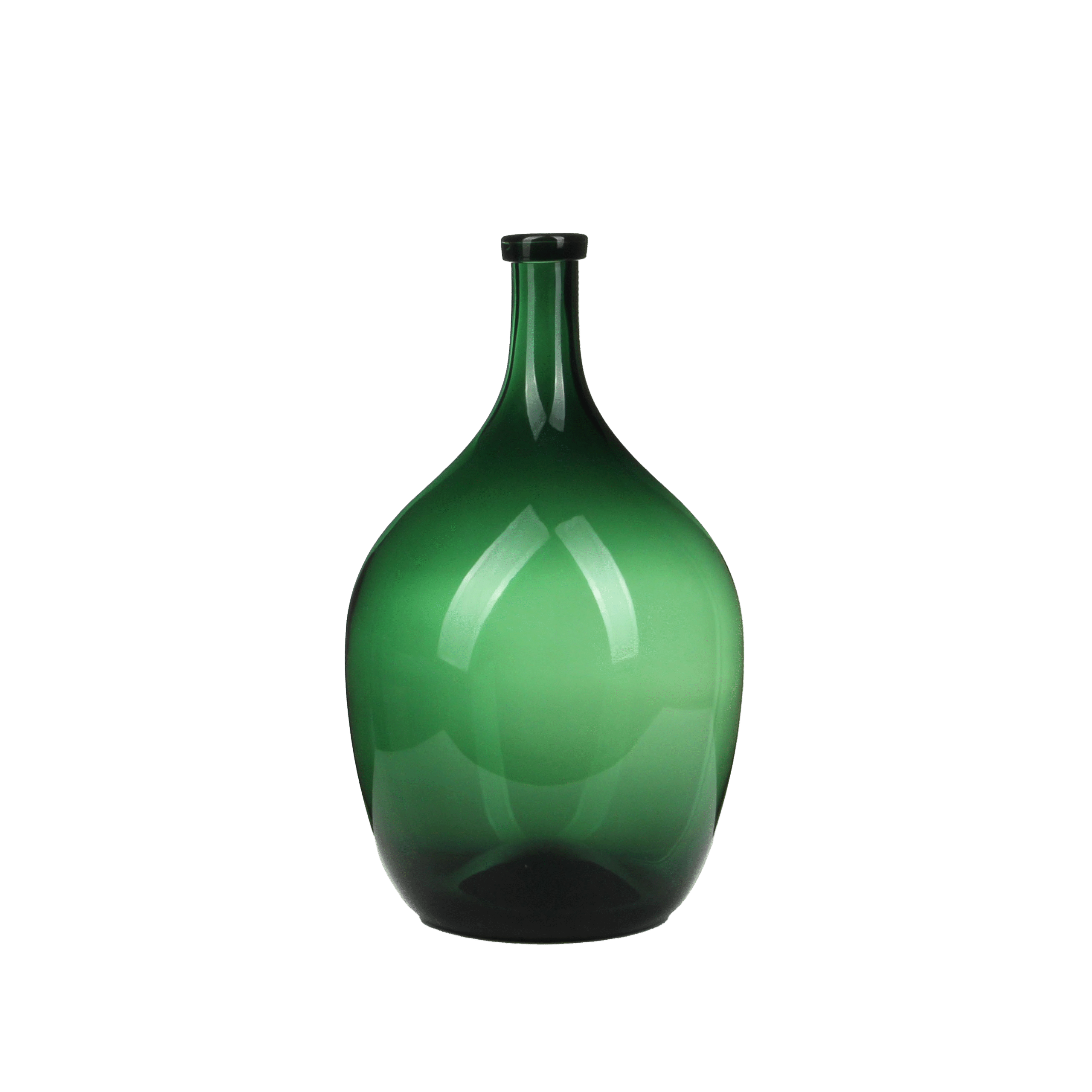 A dark green and lustrous glass bottle