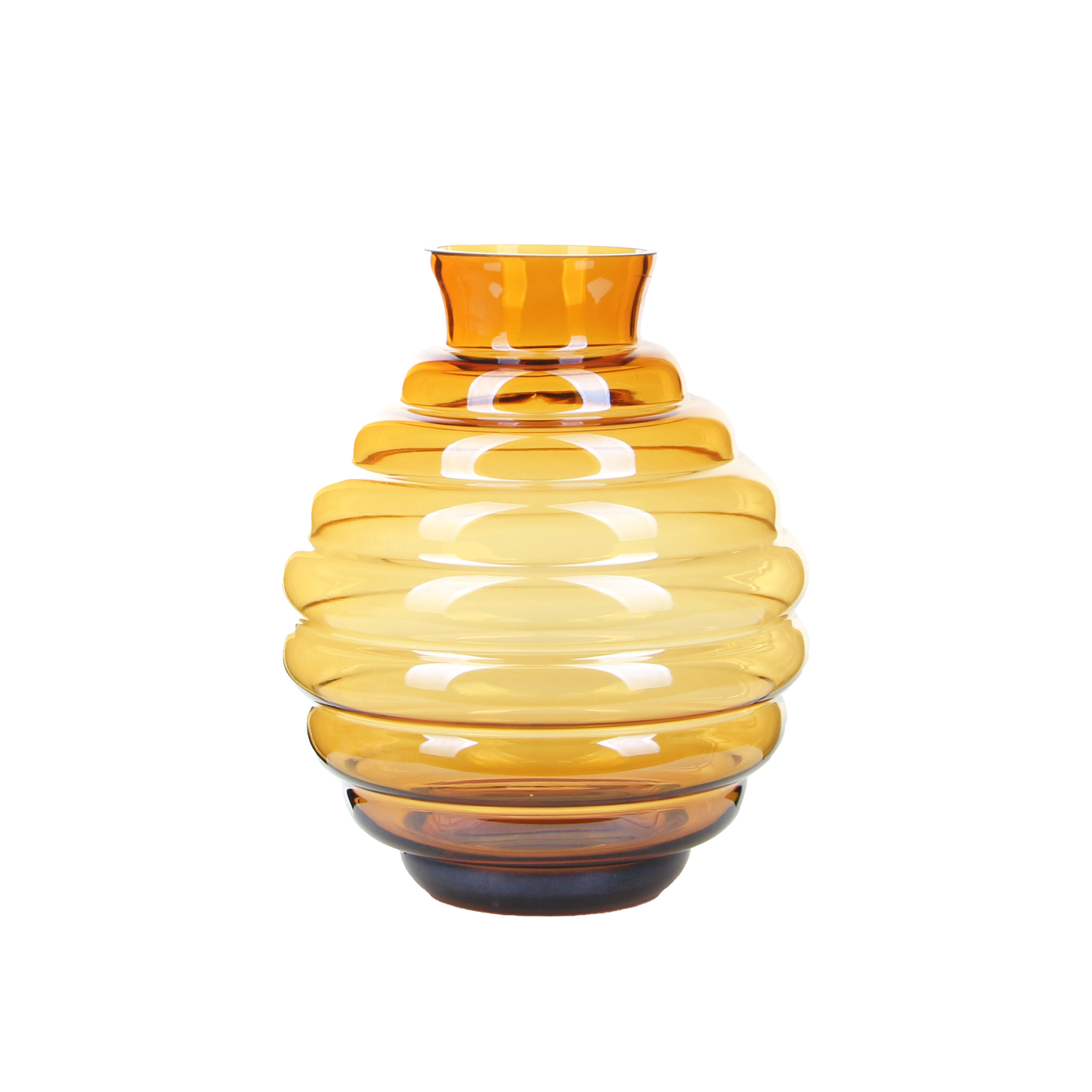 Gradient Amber Ribbed Glass Vase