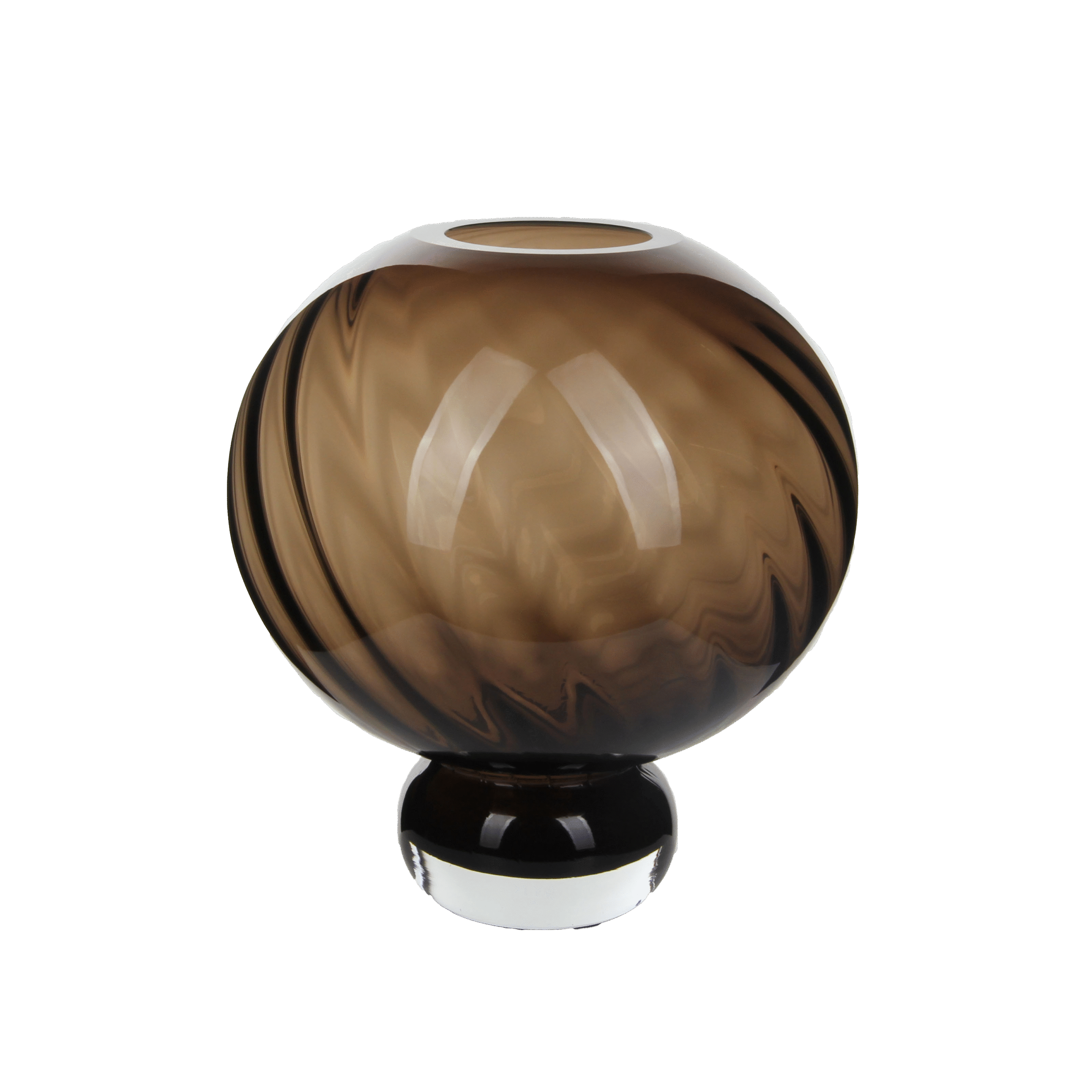 Brown glass spiral patterned ball bottle