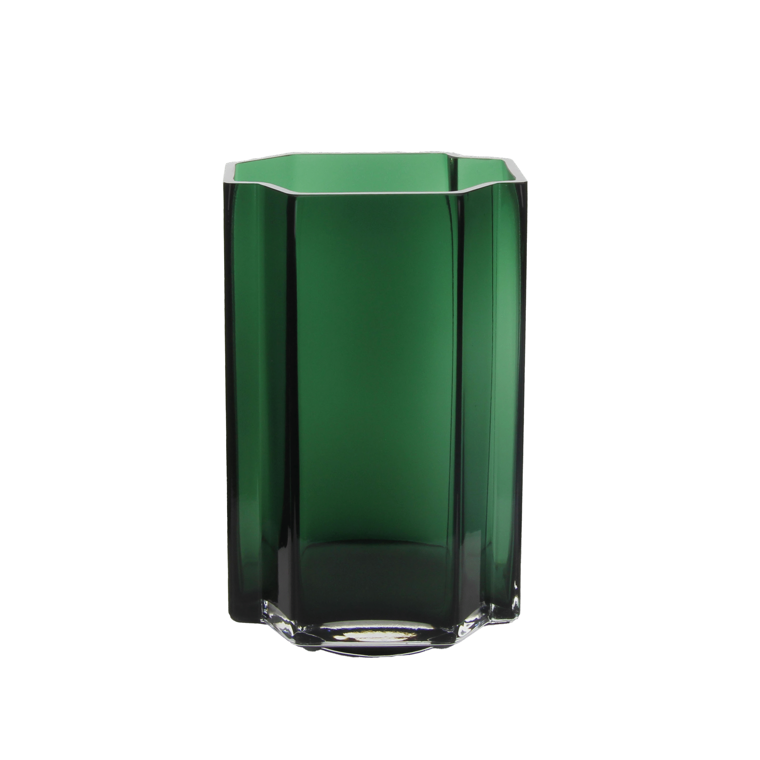 Dark green angular shadow glass vase