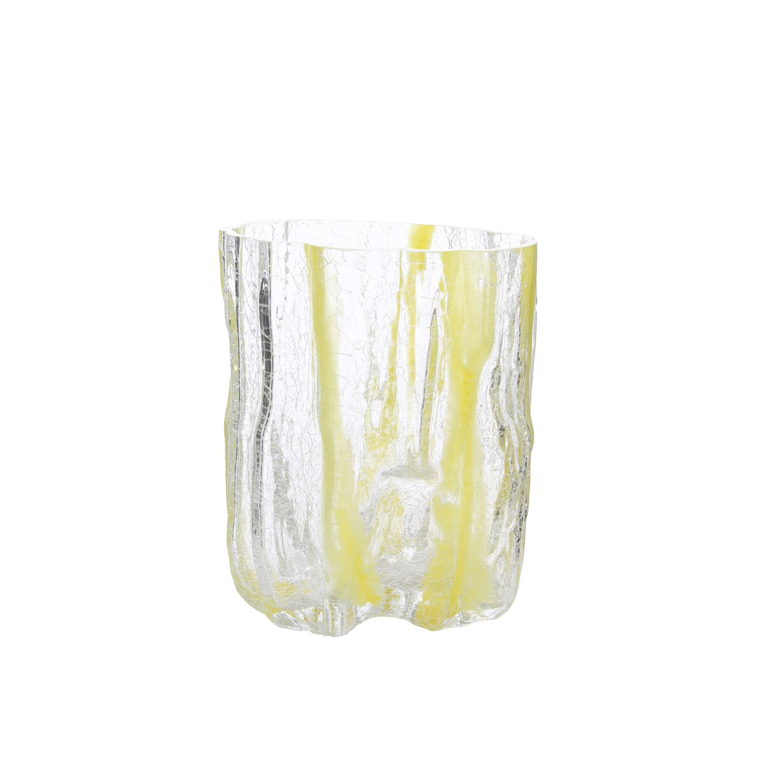 Crackle Glass Vase with Yellow Streaks