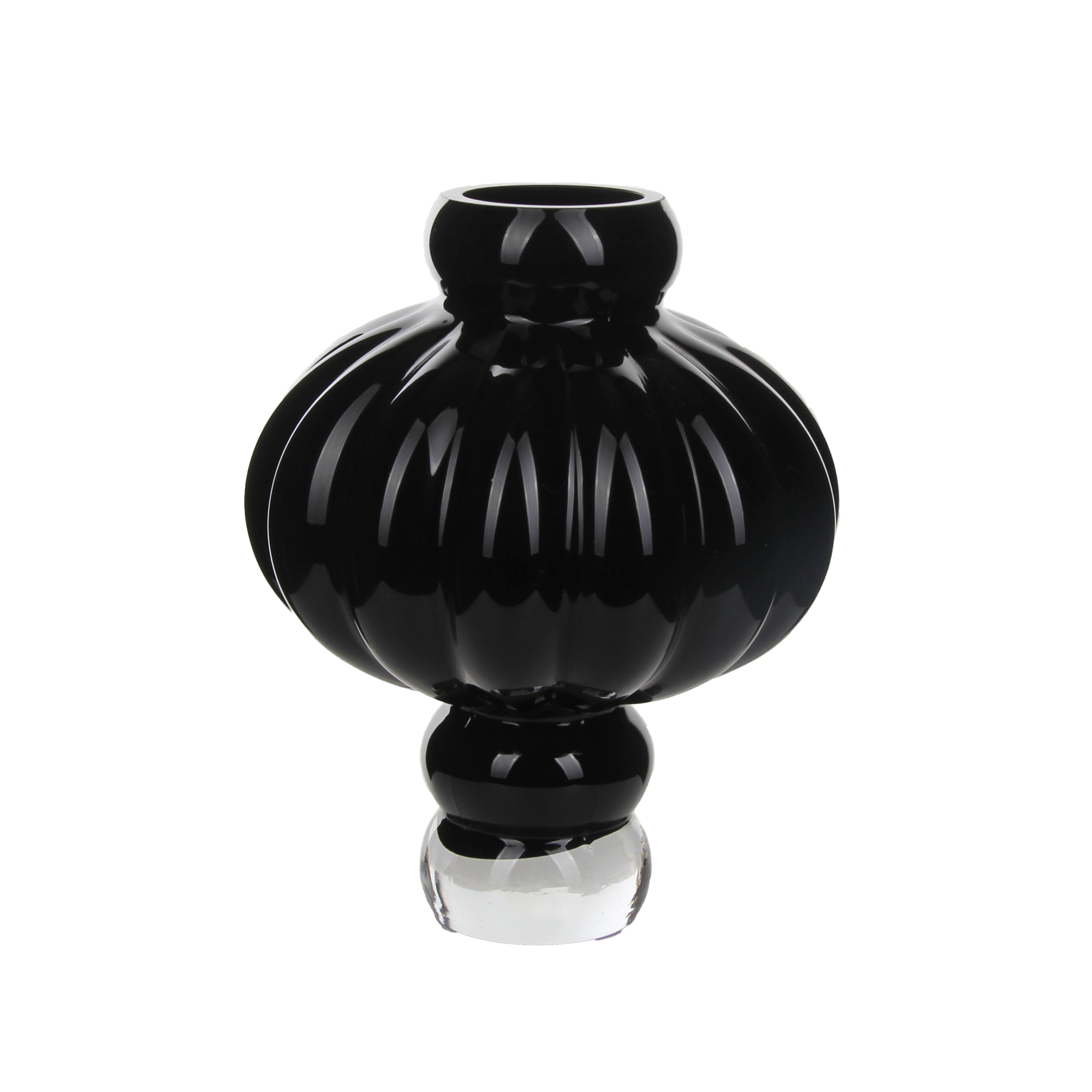 Black Ribbed Glass Vase with Crystal Base