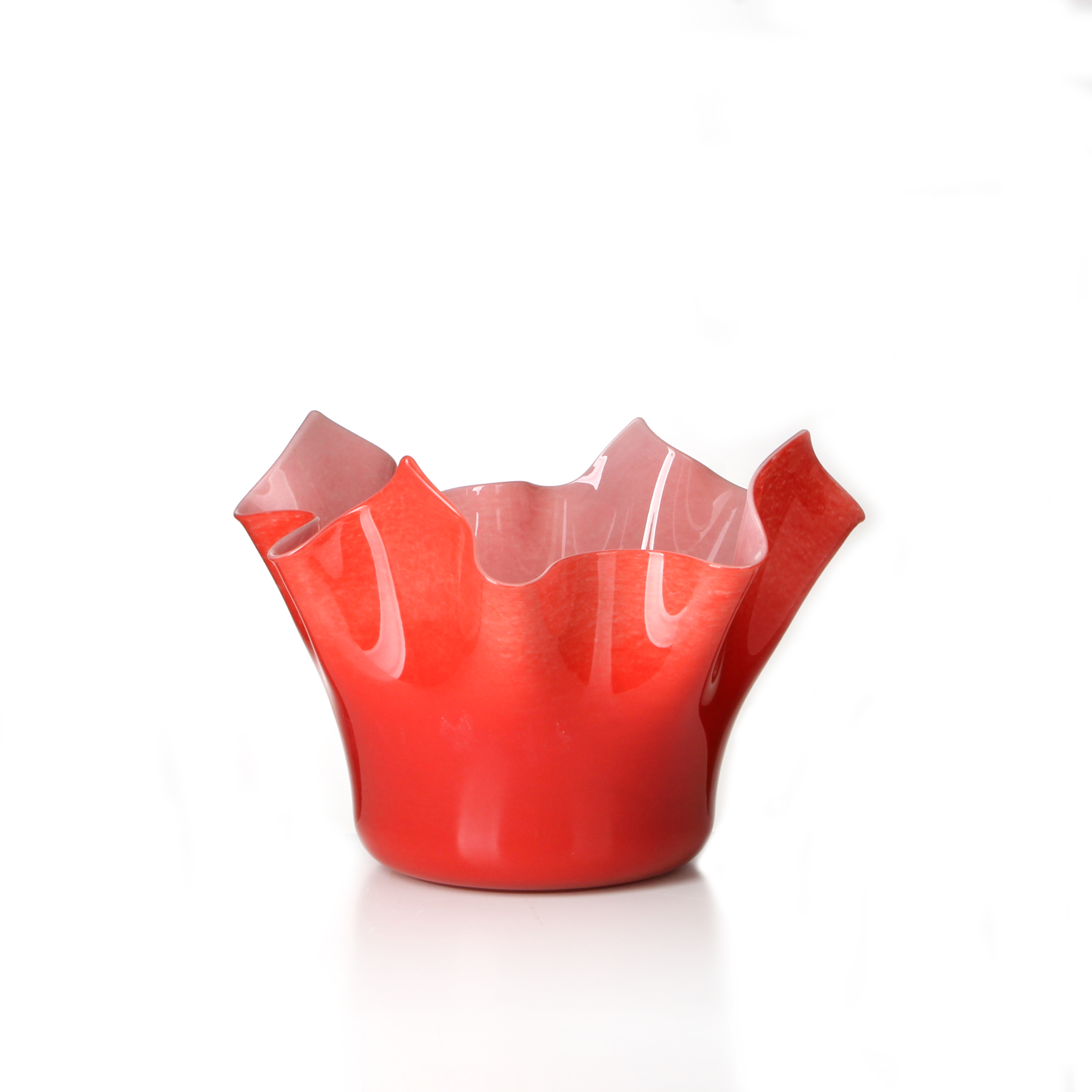 Coral Ruffled Glass Vase