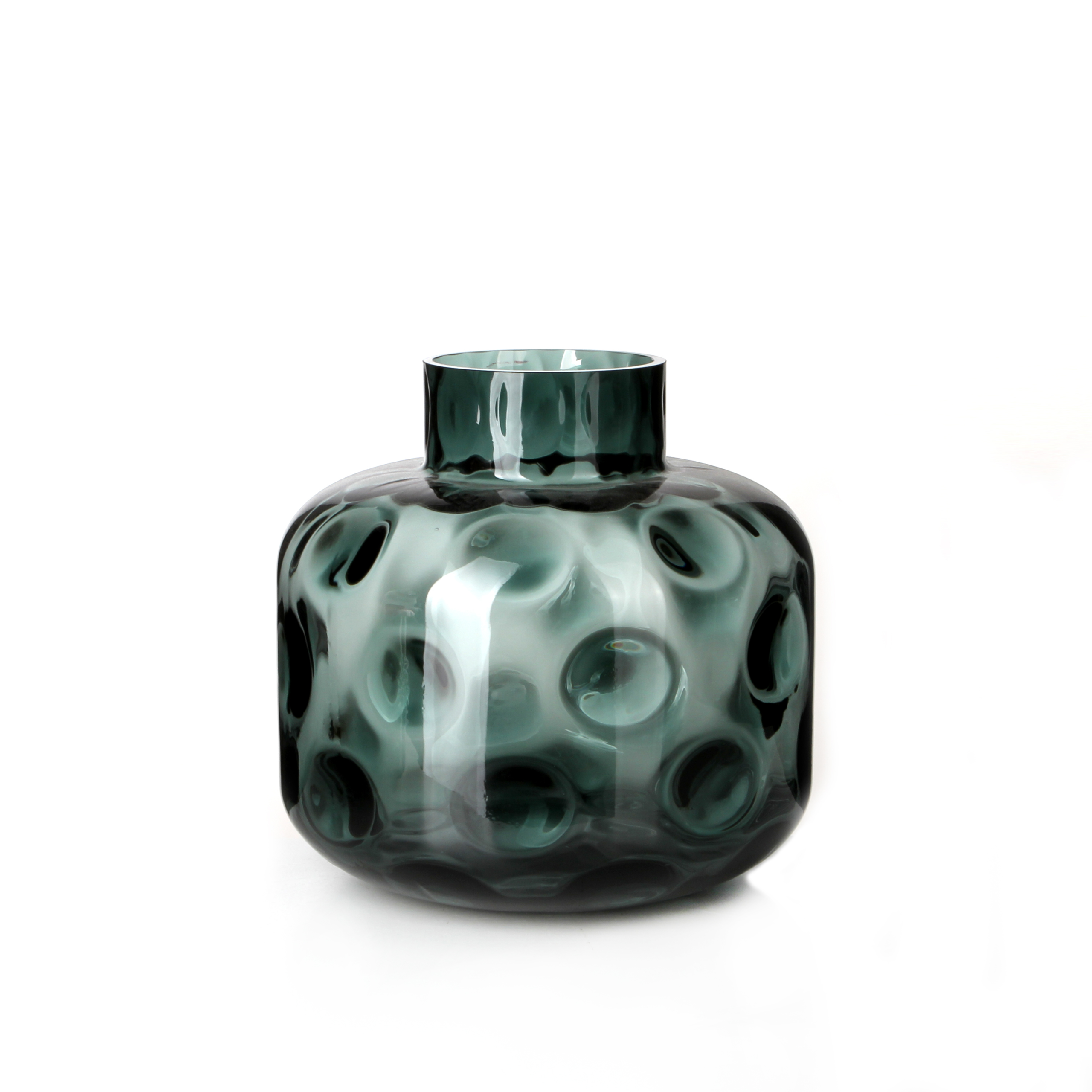 Dark Green Bubble Indent Clear Glass Vase
