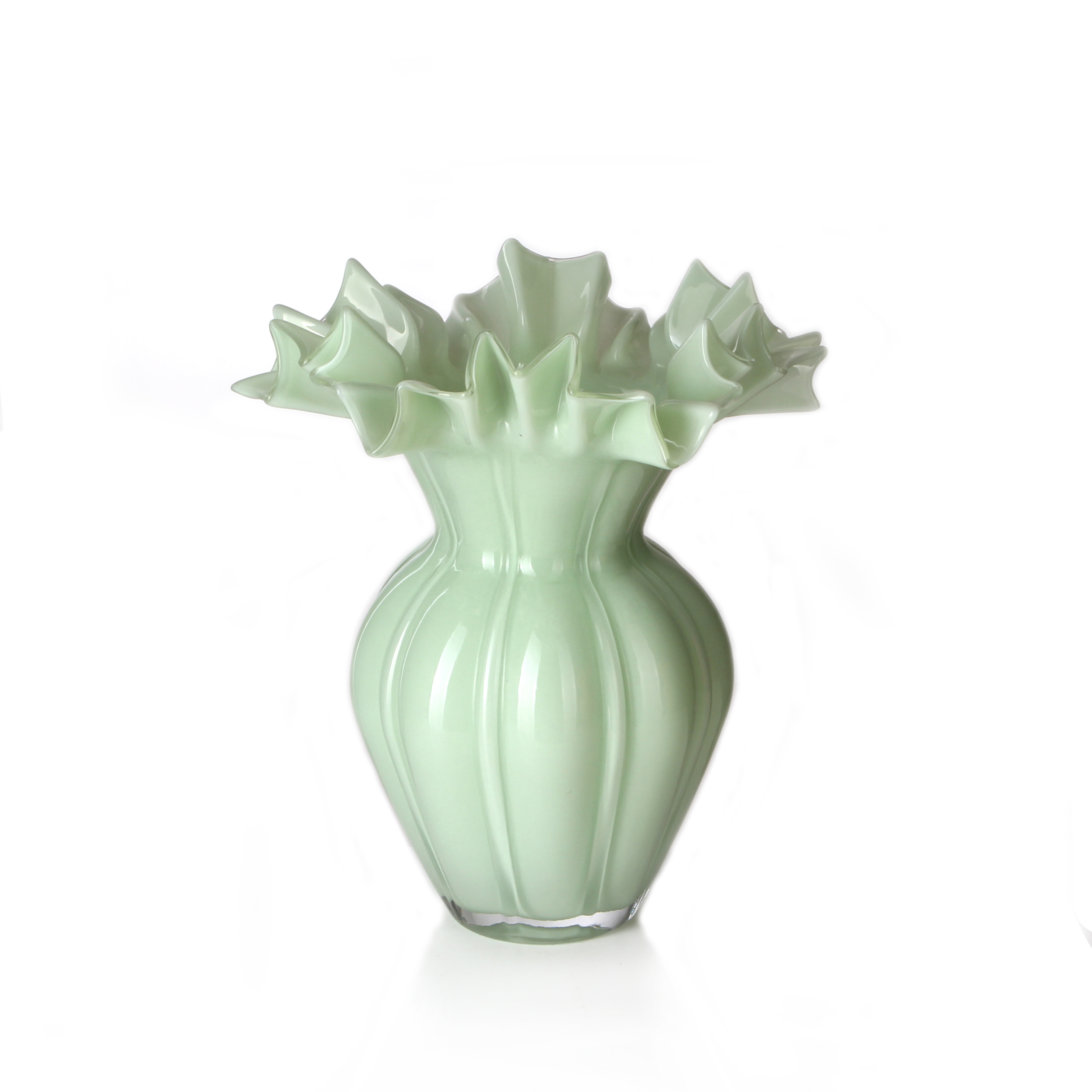 Light Green Handcrafted Frilled Glass Vase - Large