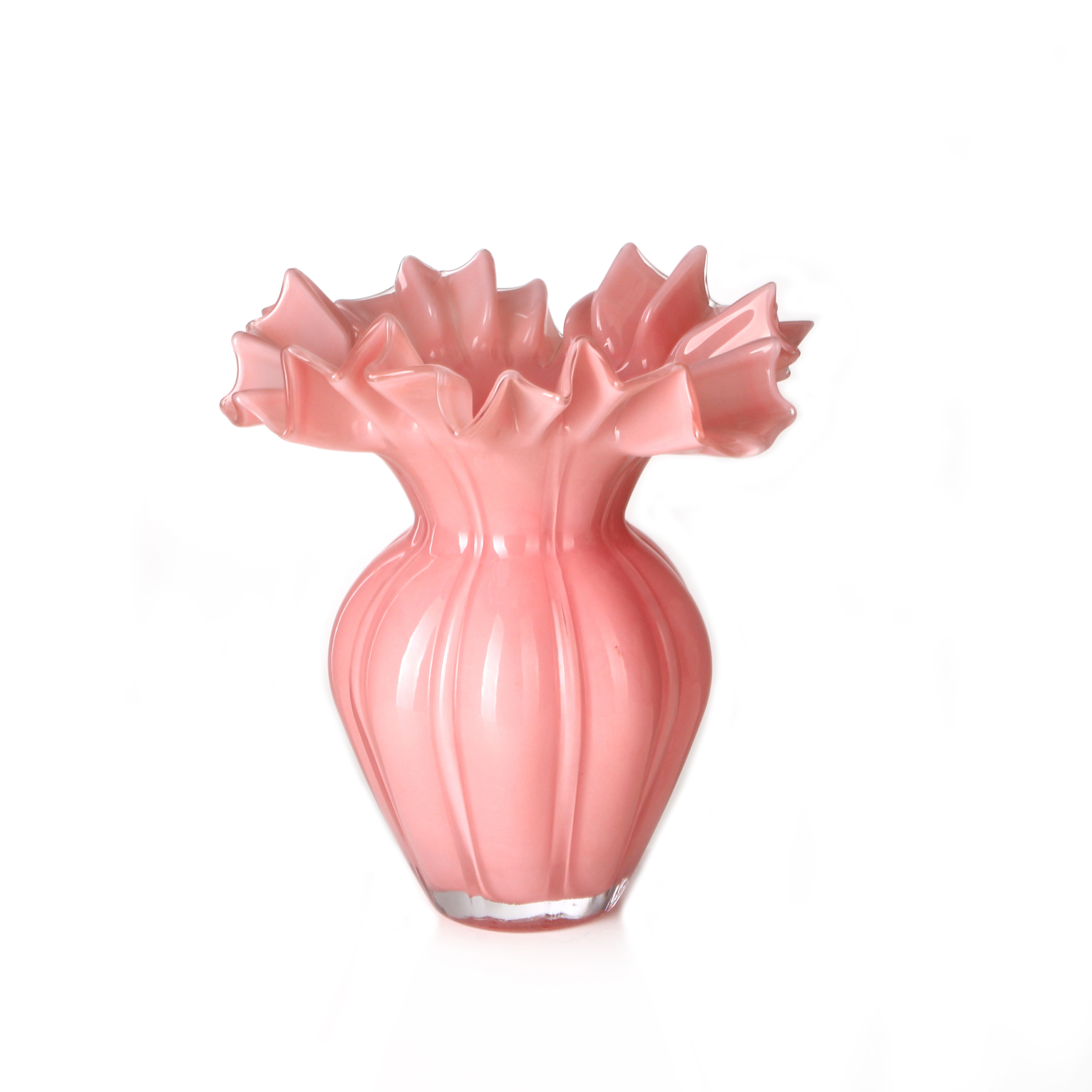 Pink Handcrafted Frilled Glass Vase - Largr