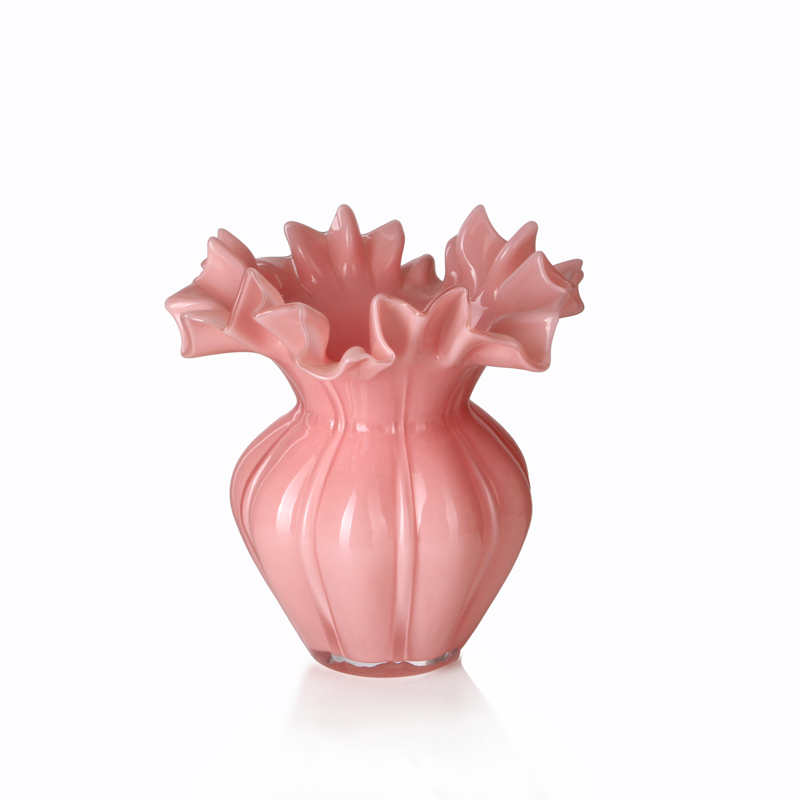 Pink Handcrafted Frilled Glass Vase - Small