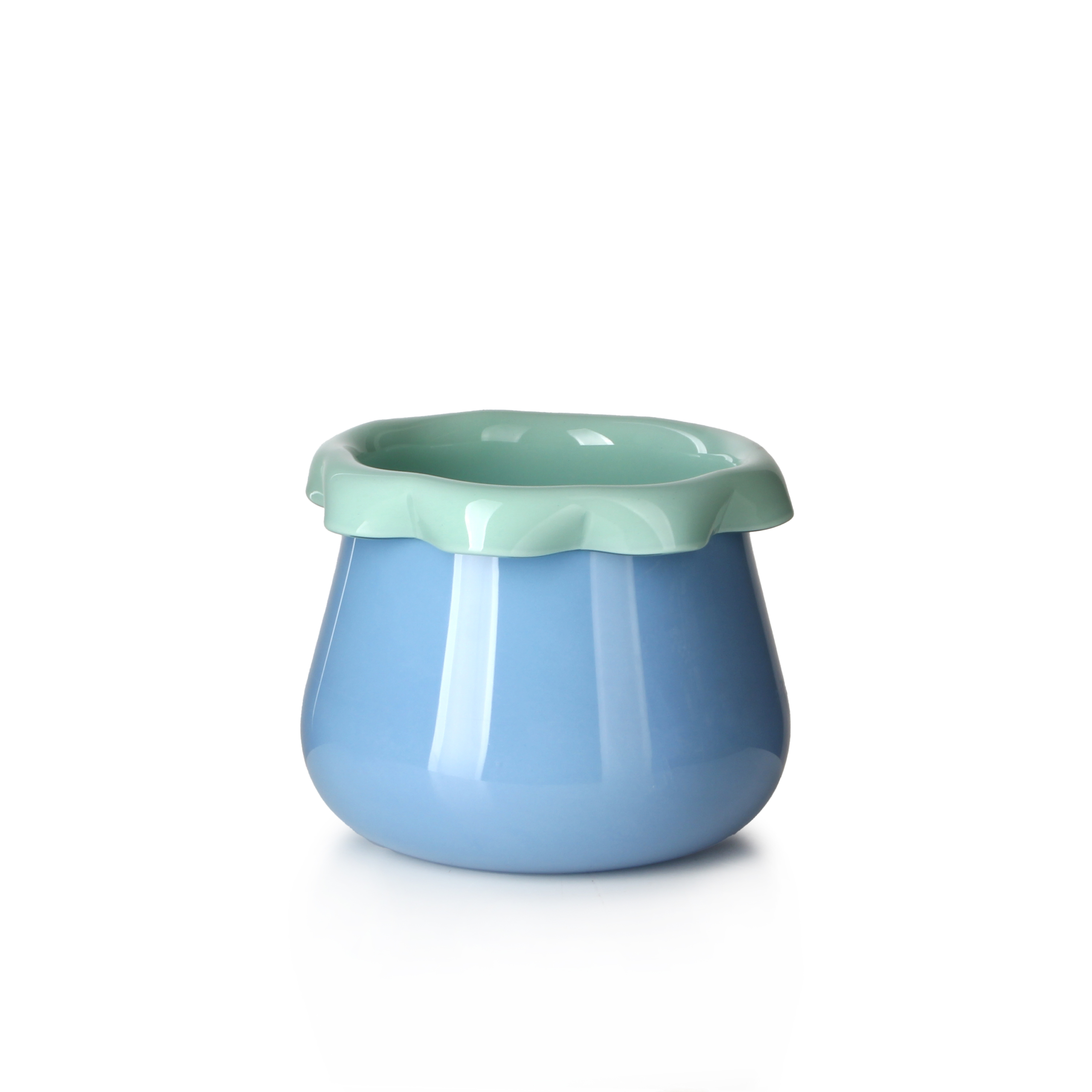 Blue and Cyan Ruffled Rim Two-Tone Glass Vase - Small