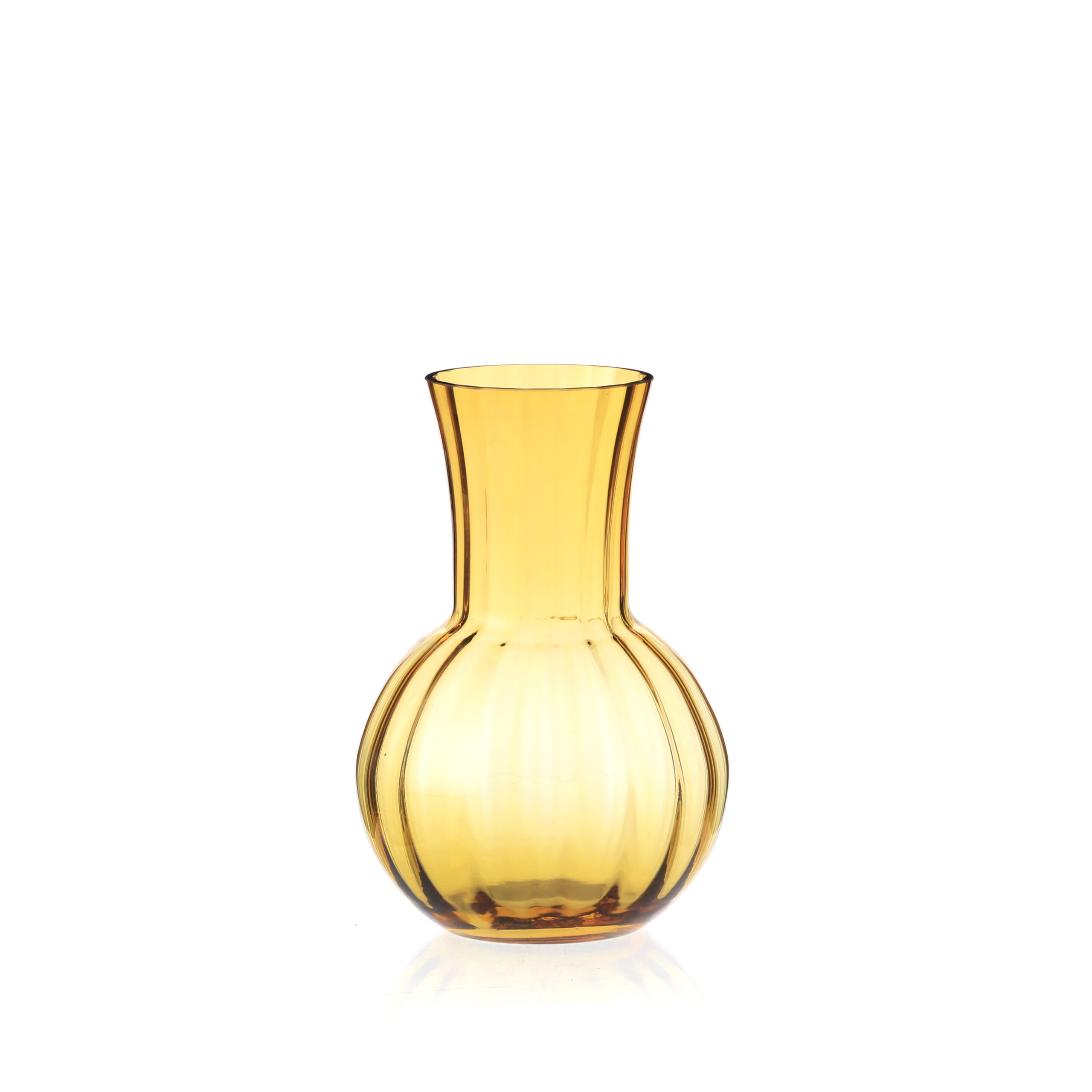 Ribbed Bulb Neck Glass Vase---Amber
