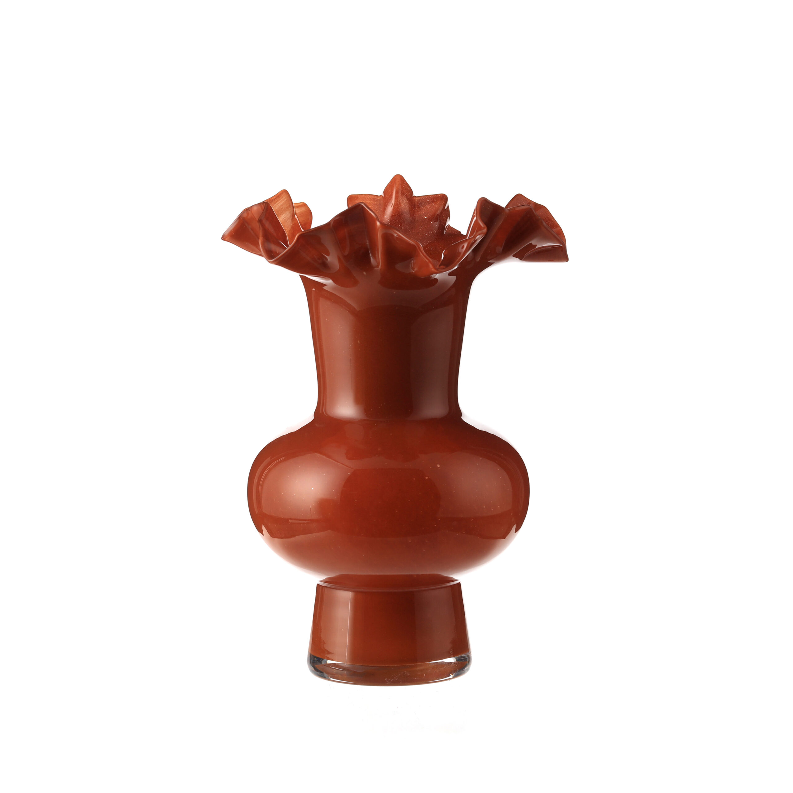 Modern Ruffled Glass Vase Collection---Burnt Orange