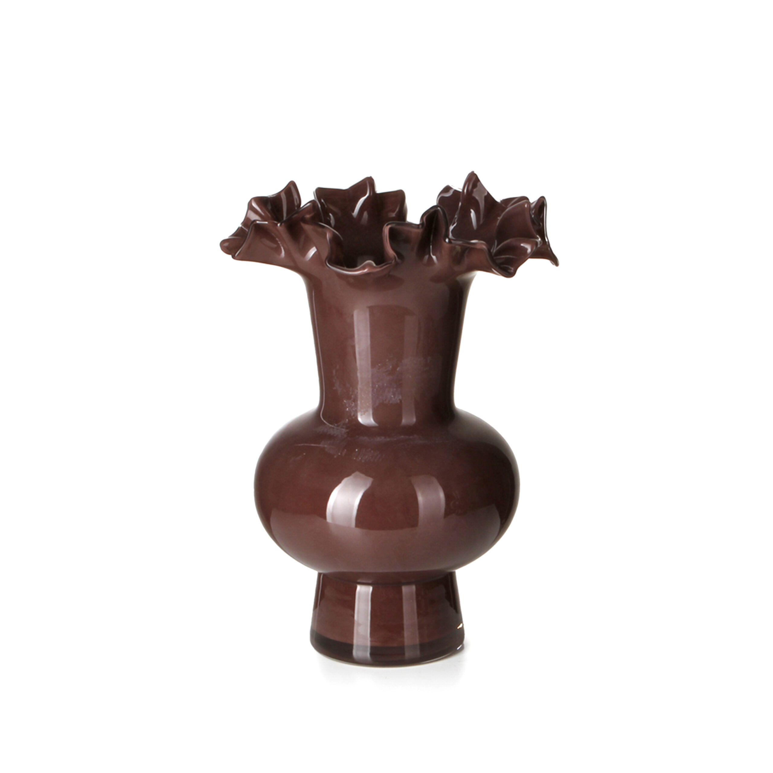 Modern Ruffled Glass Vase Collection---Chocolate Brown