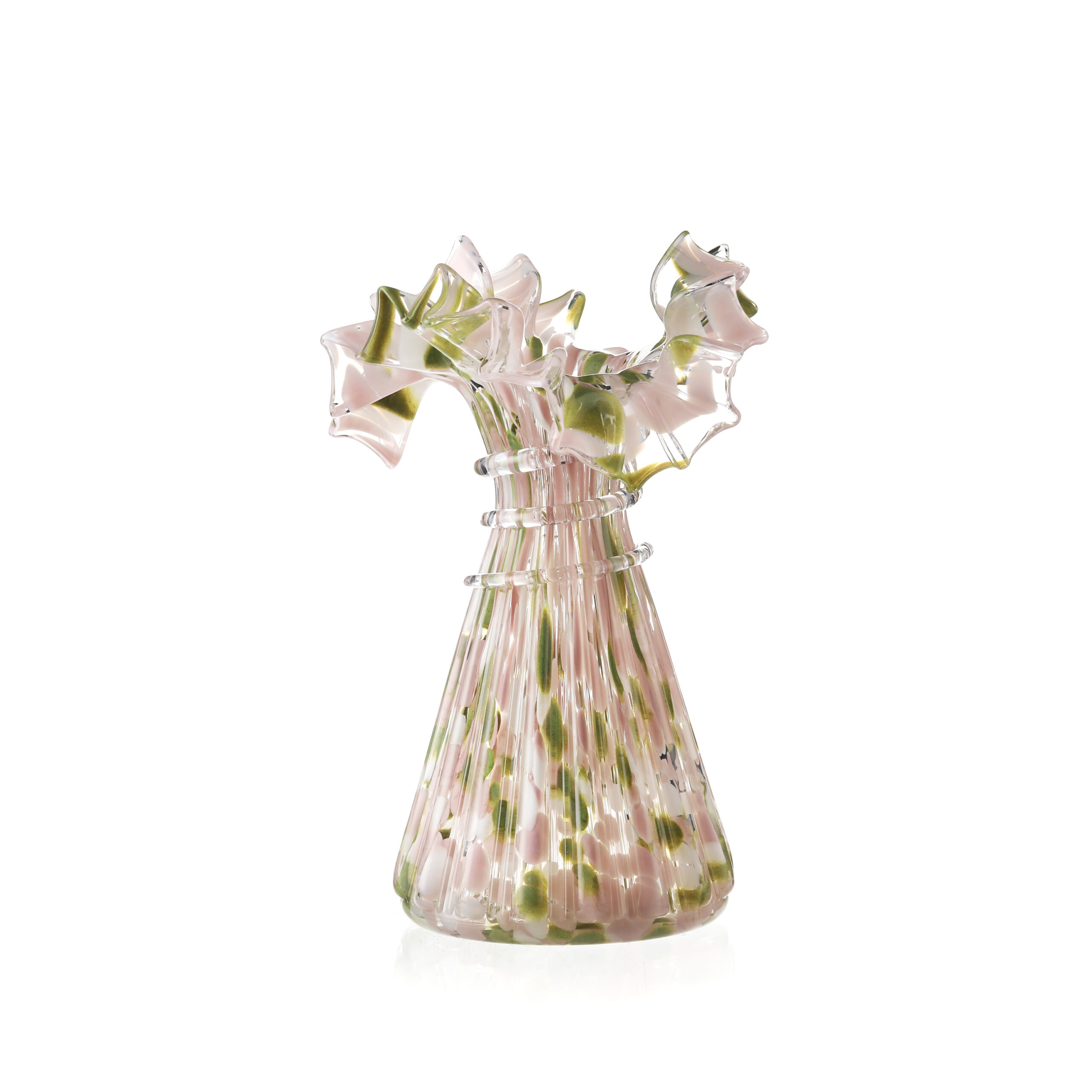Artisanal Handblown Ribbon Vase ---Green