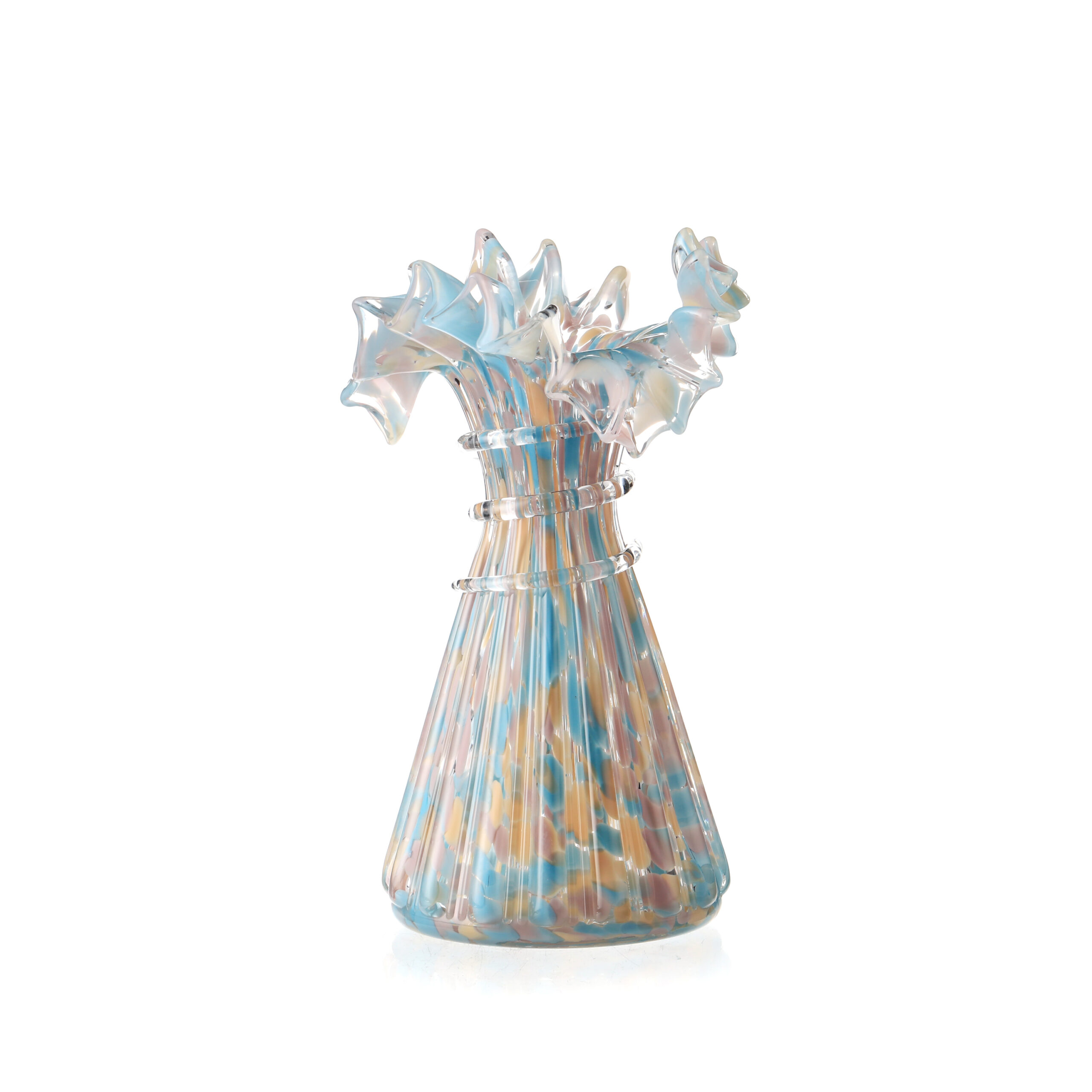 Artisanal Handblown Ribbon Vase ---Blue