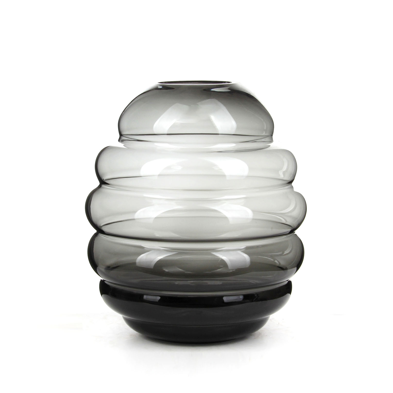 Tiered Ribbed Orb Vase---Smoker Grey