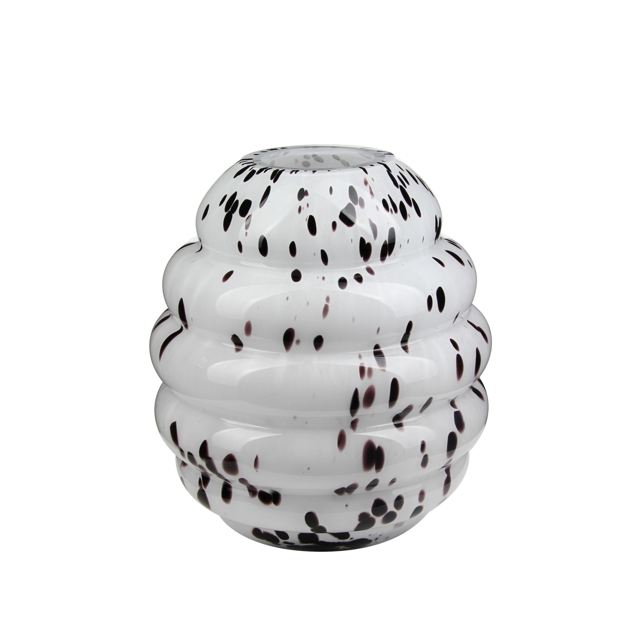 Tiered Ribbed Orb Vase---White black dot