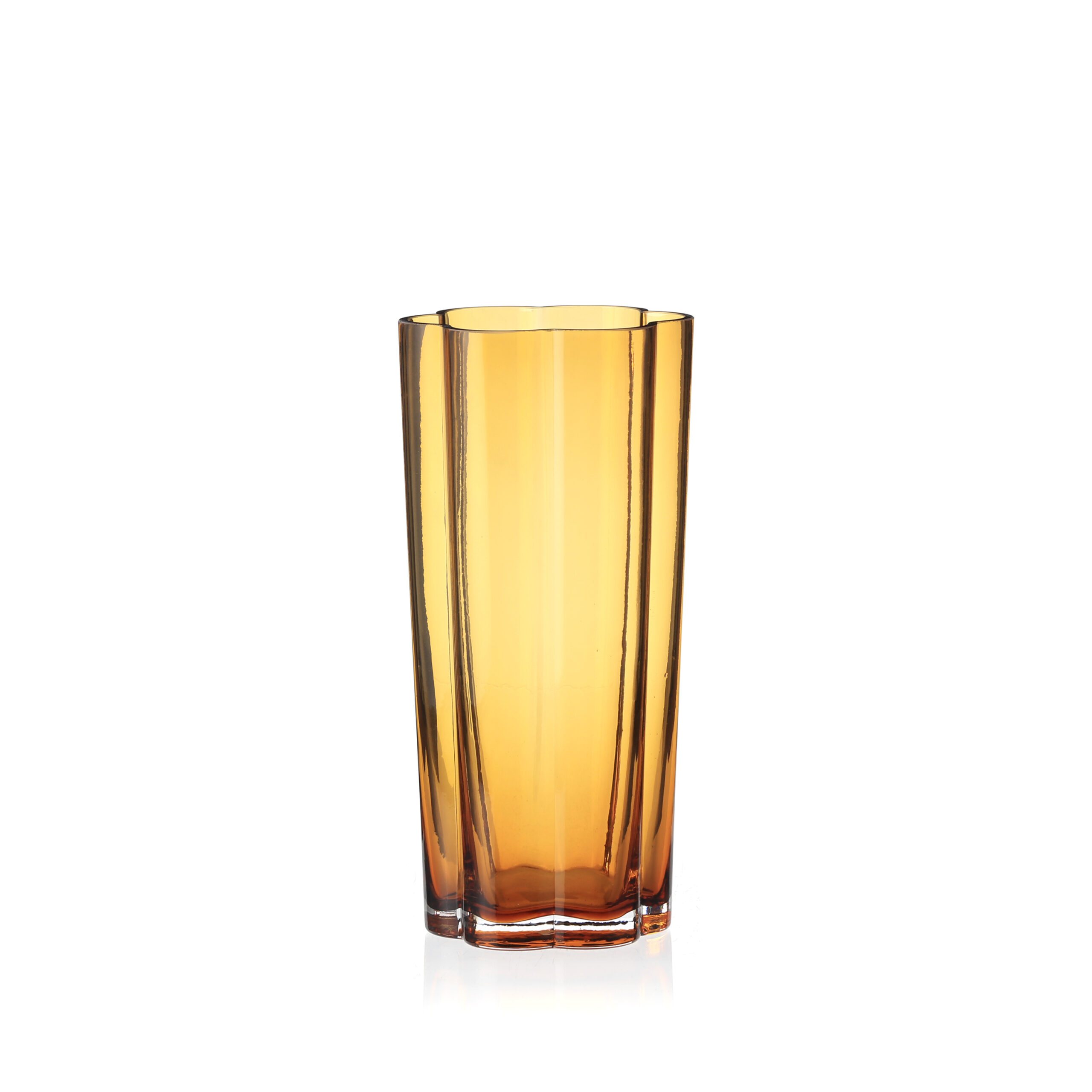 Vertical Ribbed Cylinder Glass Vase---Amber